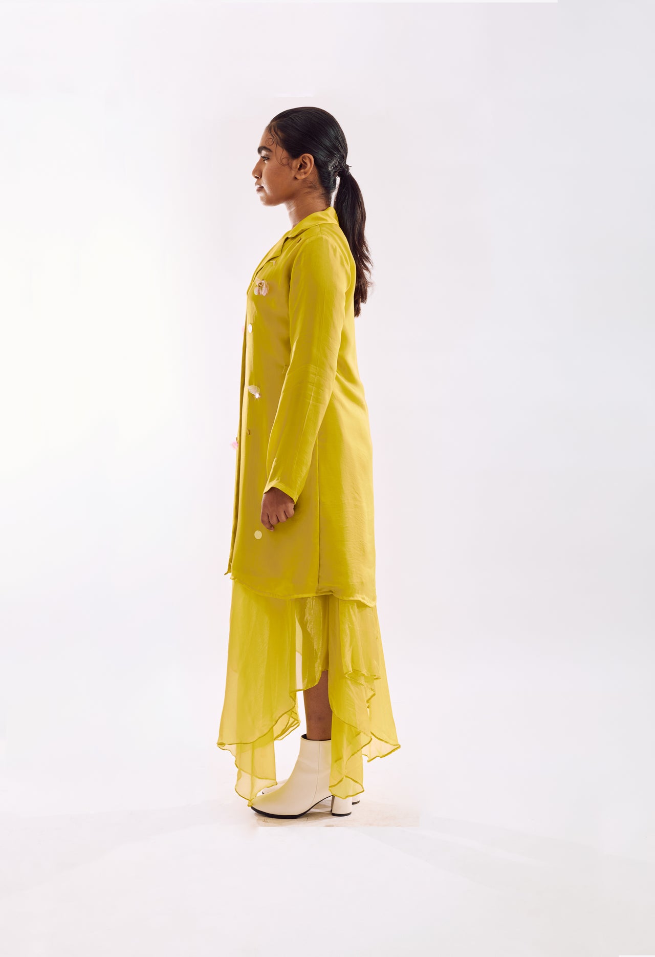 Organza Jacket Dress Set - Lime Yellow