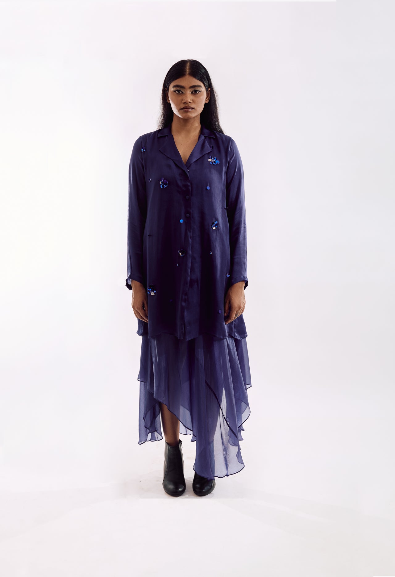 Organza Jacket Dress Set - Indigo