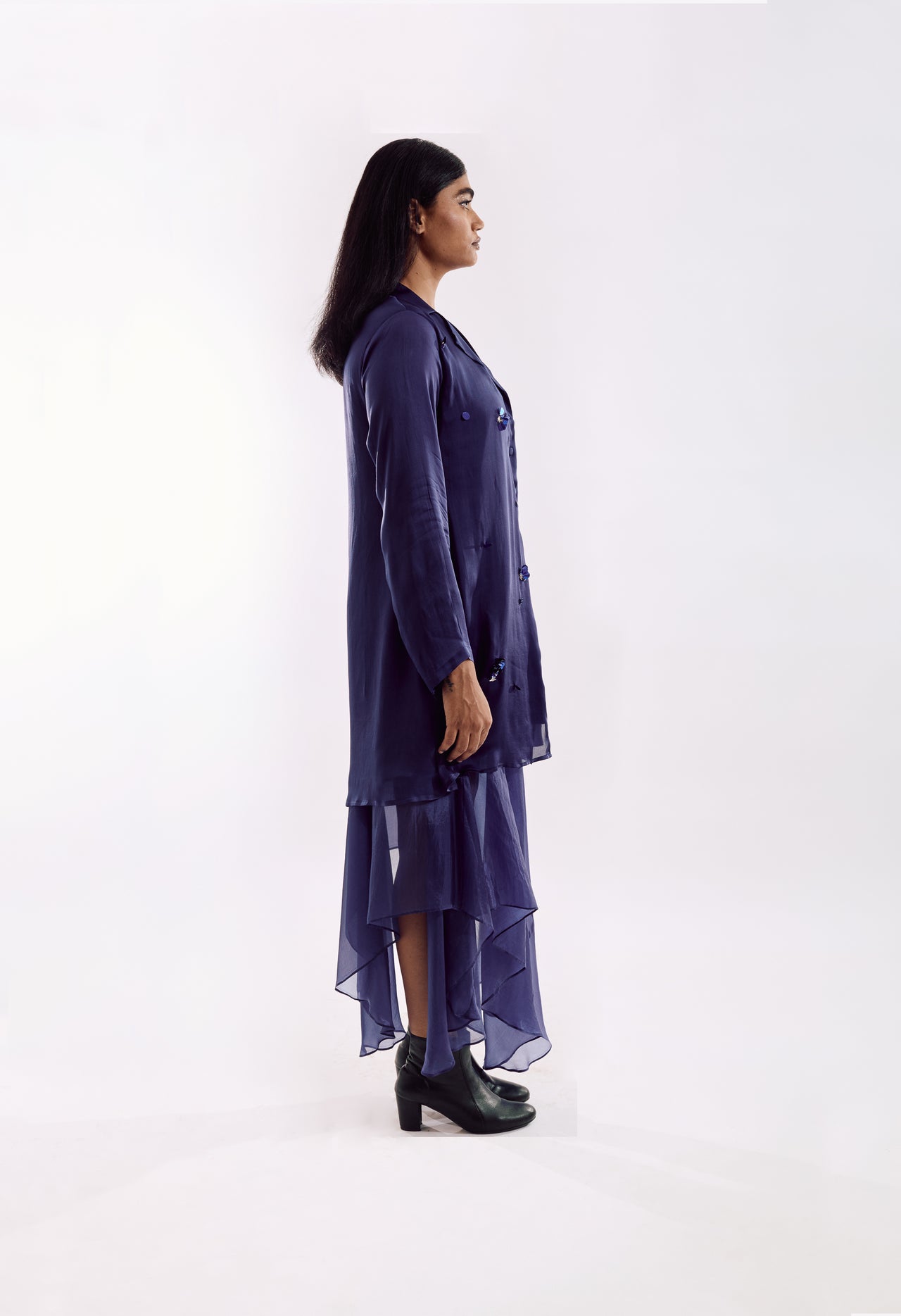 Organza Jacket Dress Set - Indigo