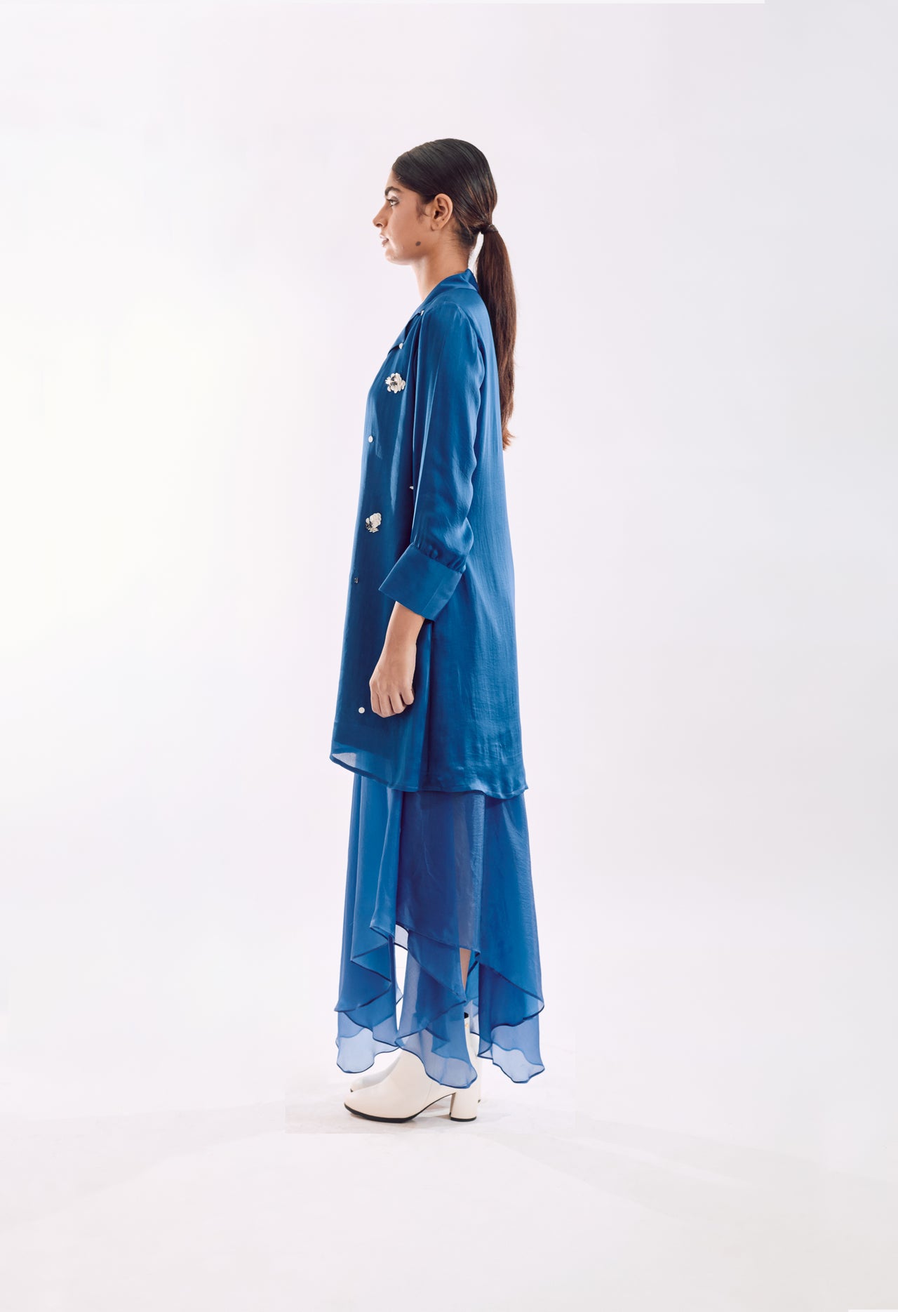 Organza Jacket Dress Set - Blue