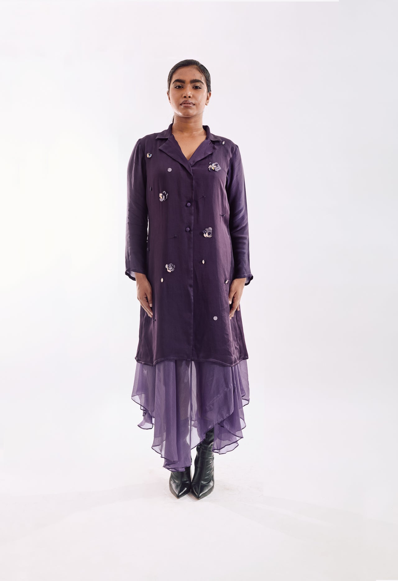 Organza Jacket Dress Set - Purple