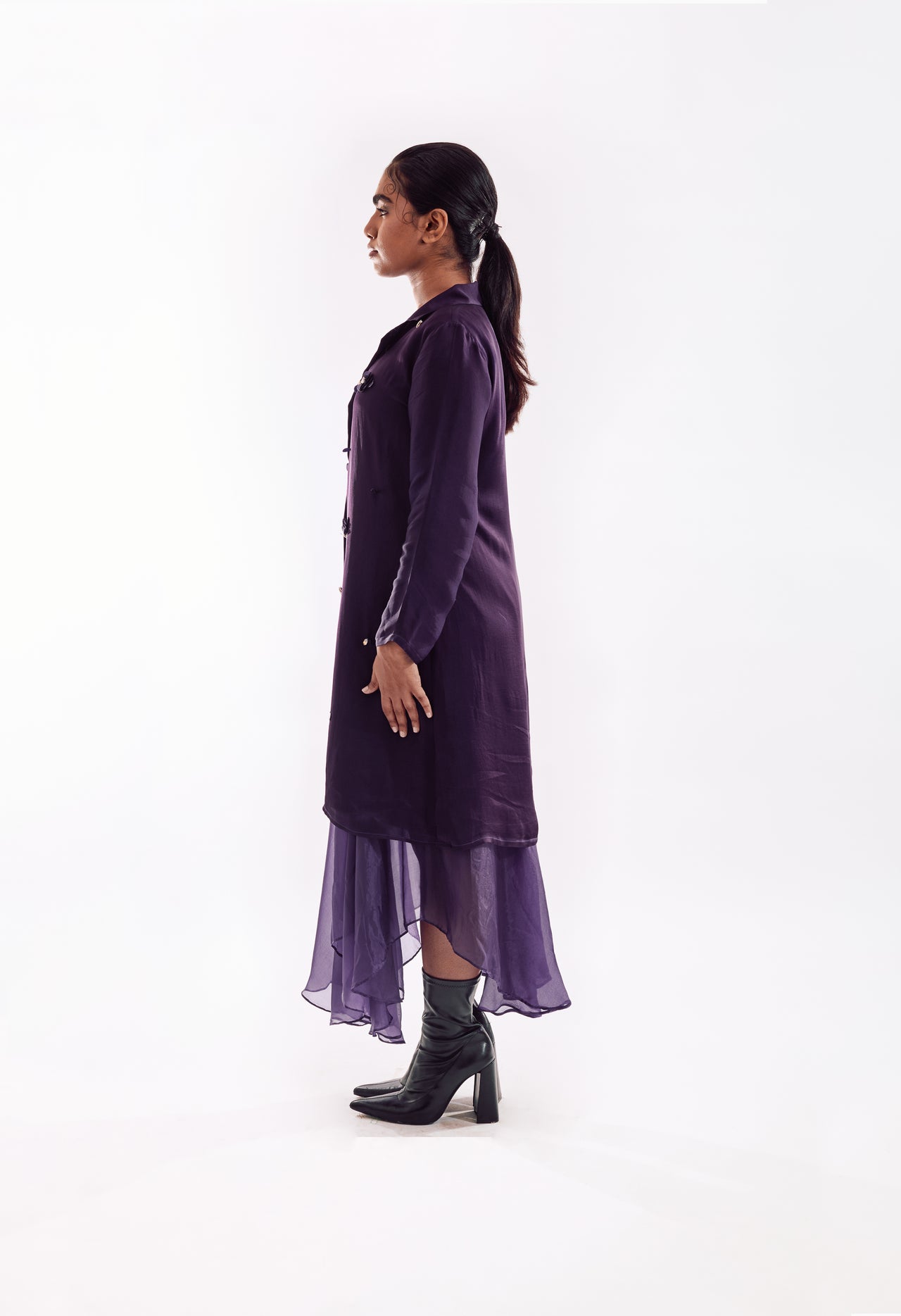 Organza Jacket Dress Set - Purple