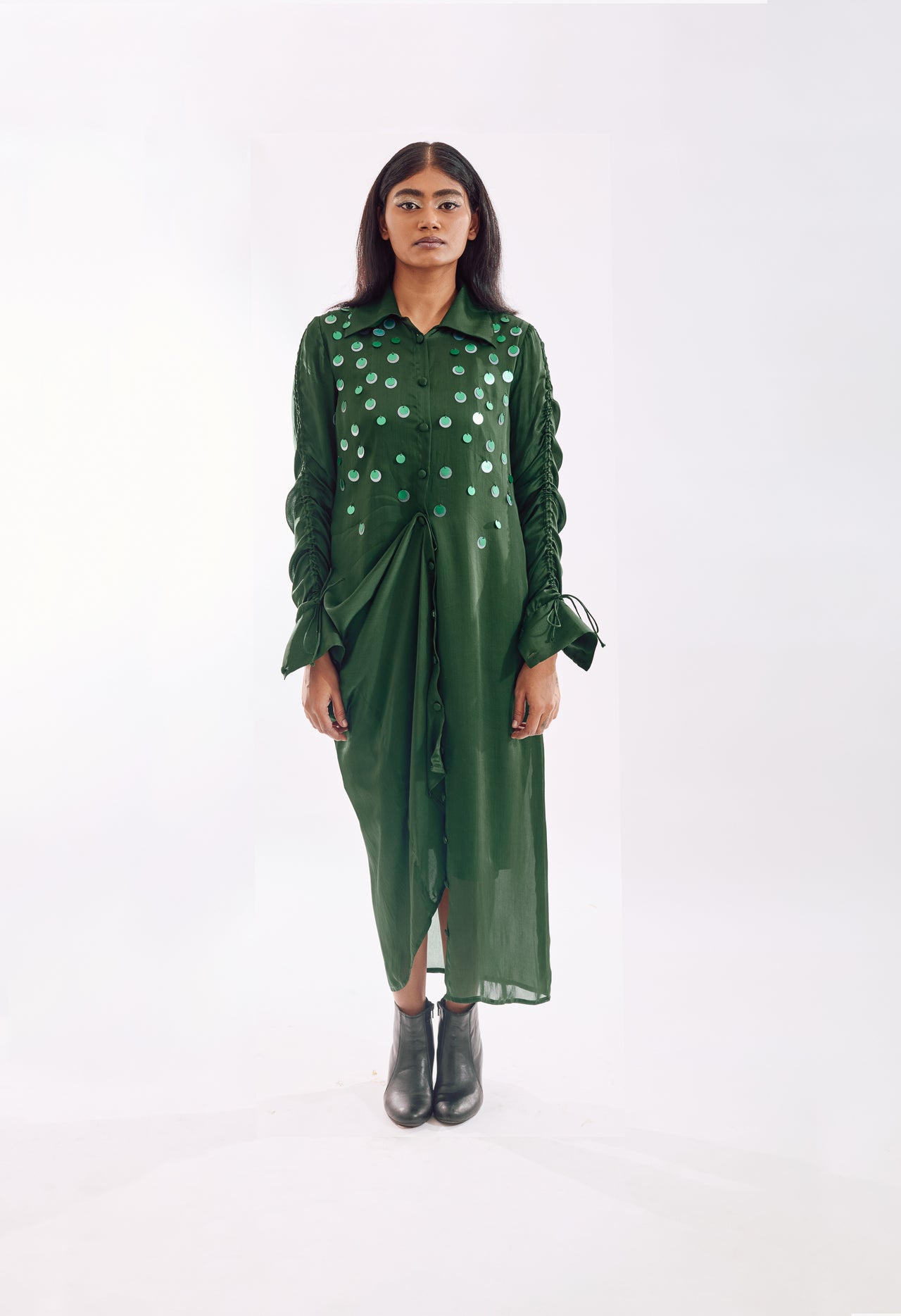 Draped Sequin Dress - Green