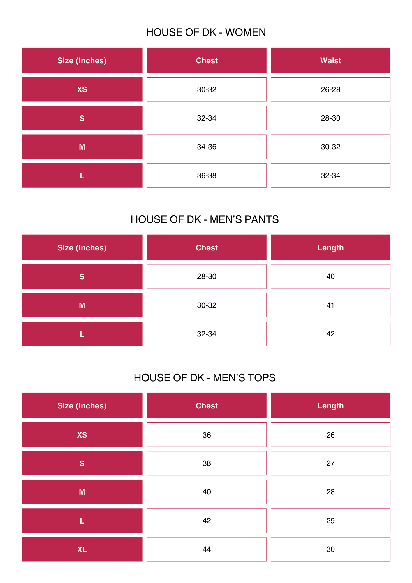 Size Chart