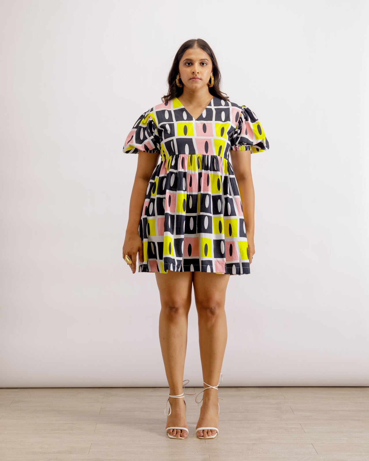 Digital Printed Puff Sleeve Mini Dress | Off Eye Dress | PAIVE