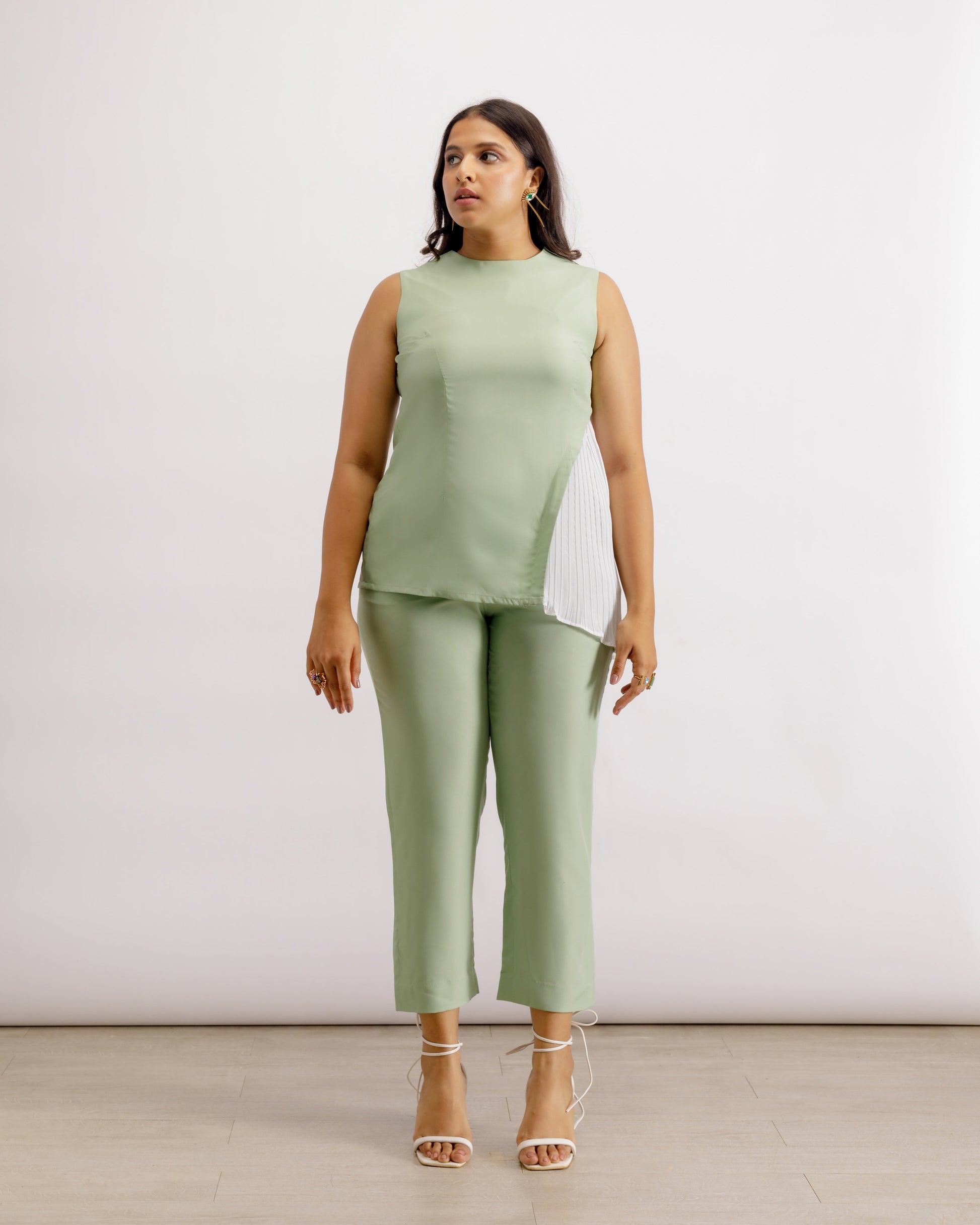 Sage Green Crepe Set | Pleats Co-Ord - Sage | Paive