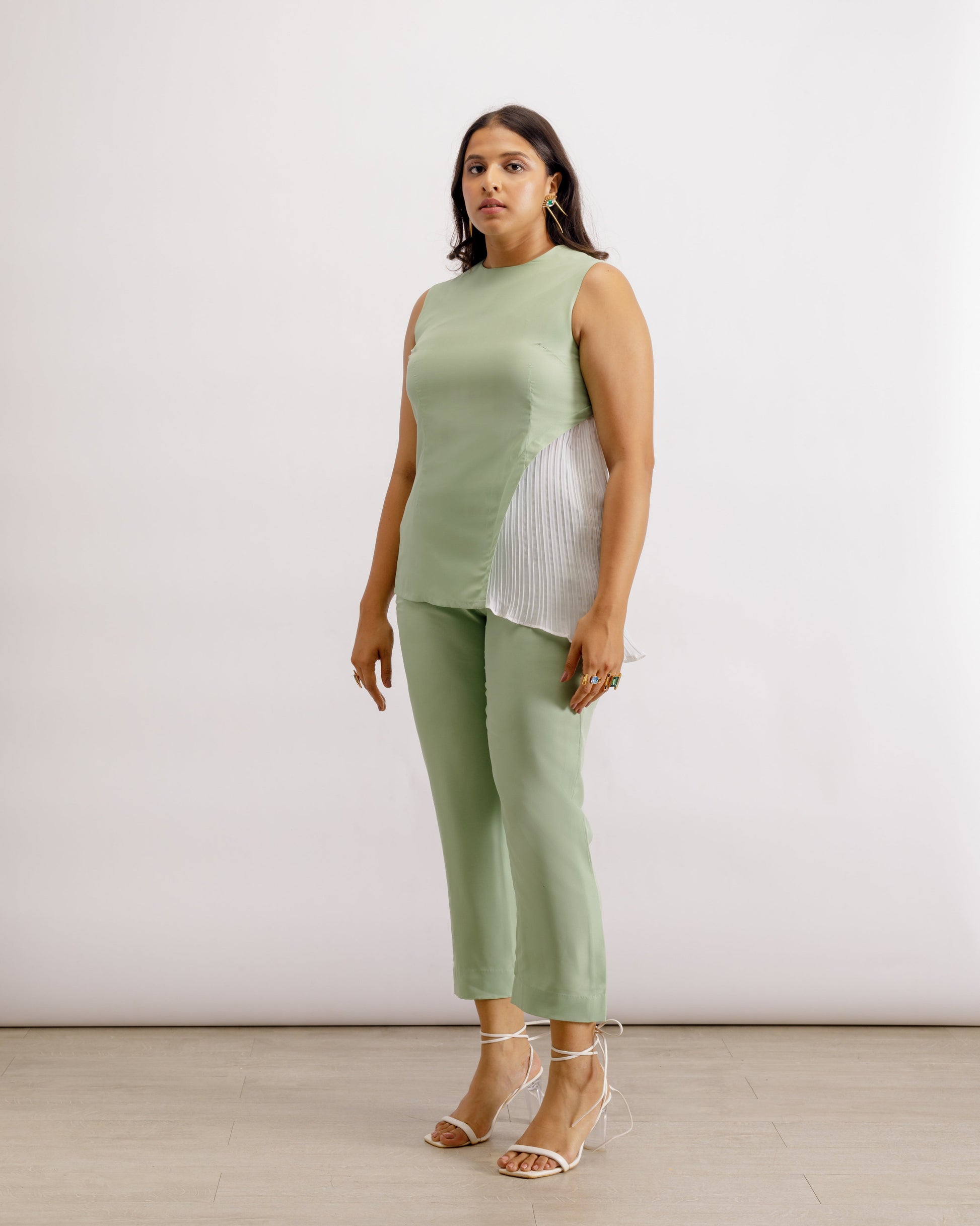 Sage Green Crepe Set | Pleats Co-Ord - Sage | Paive