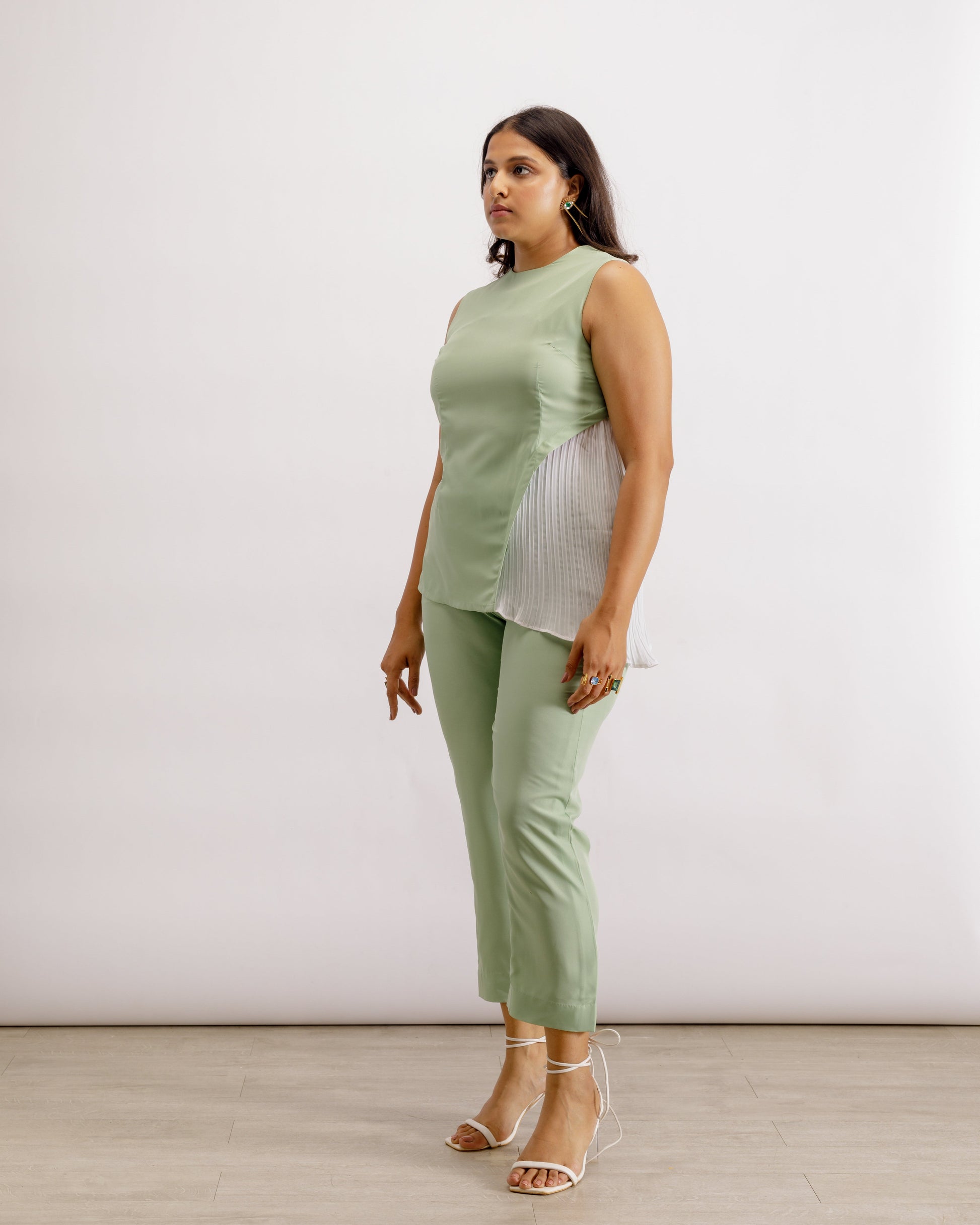 Sage Green Crepe Set | Pleats Co-Ord - Sage | Paive