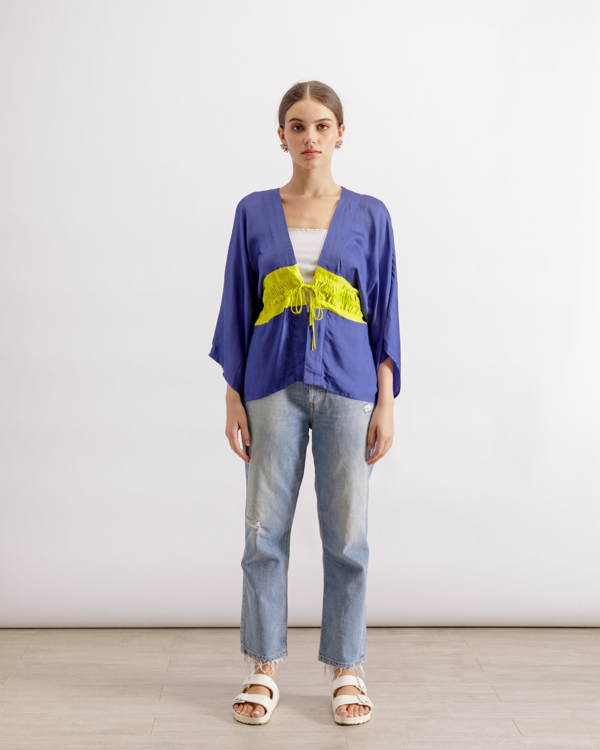 Cape With Ruched Waist | Short Cape - Blue & Neon | PAIVE