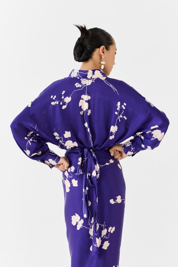 Purple Sakura Draped Shirt Dress