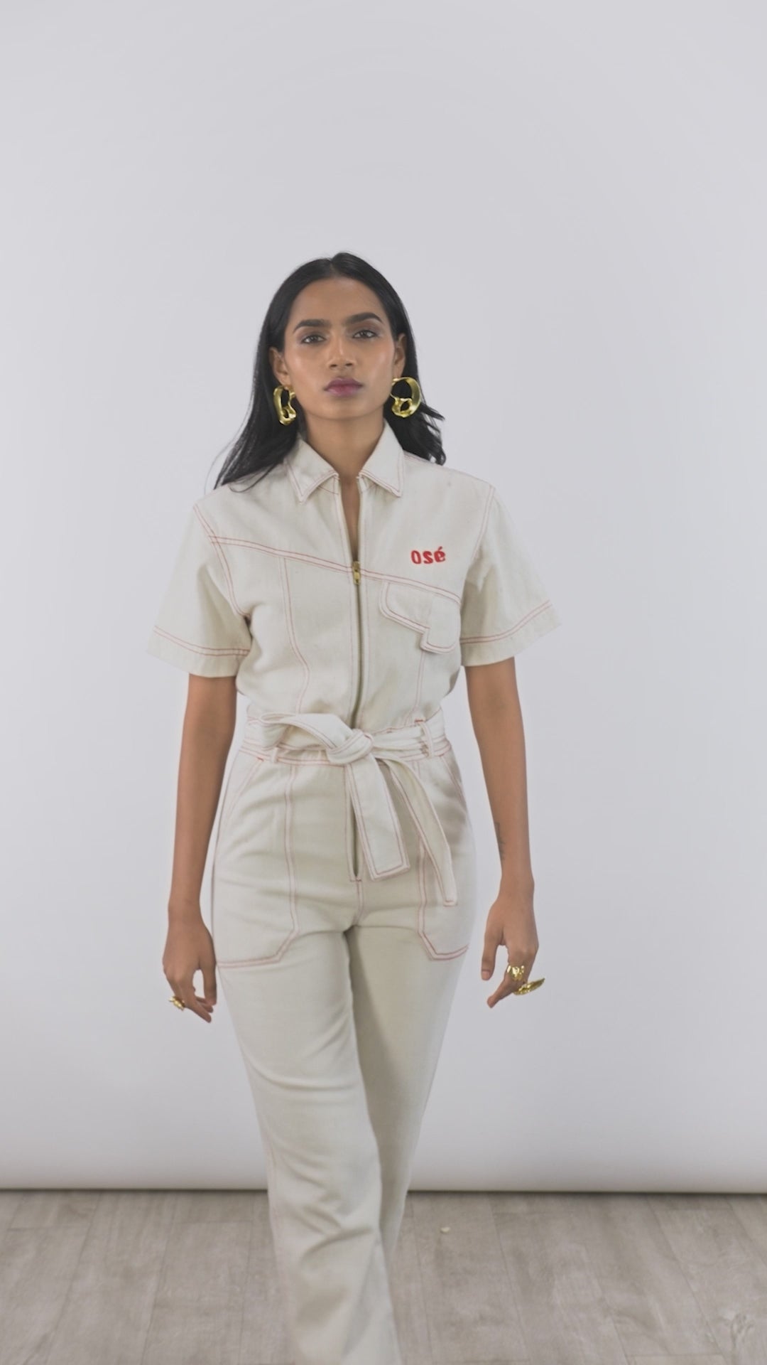 Off white denim jumpsuit on sale